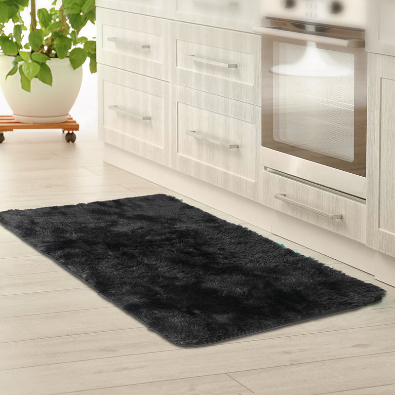 Marlow Floor Rug Shaggy Rugs Soft Large Carpet Area Tie-dyed 80x120cm Black