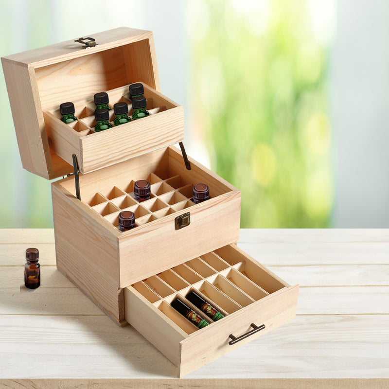 Essential Oil Storage Box Wooden 59 Slots Aromatherapy Organiser Container Case