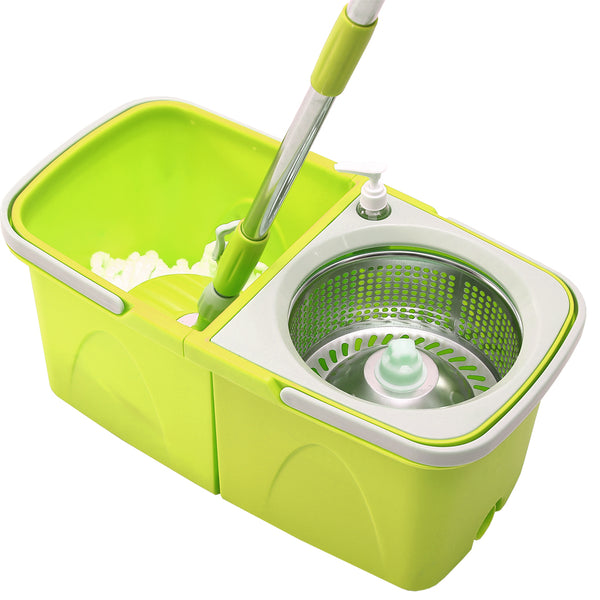 360° Spin Mop Bucket Set Spinning Stainless Steel Rotating Wet Dry Microfiber