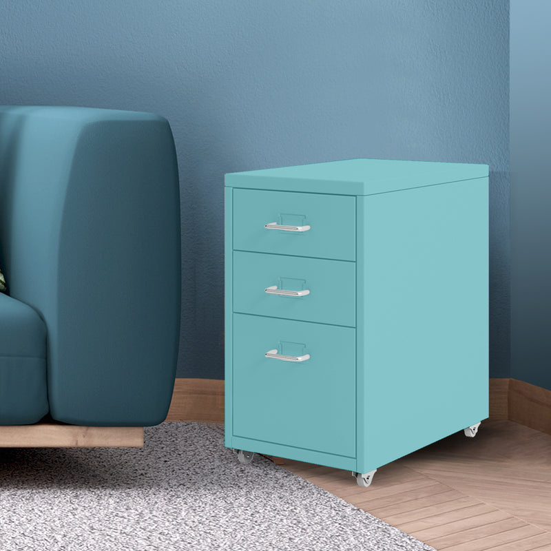 Filing Cabinet Storage Cabinets Steel Metal Home Office Organise 3 Drawer Blue