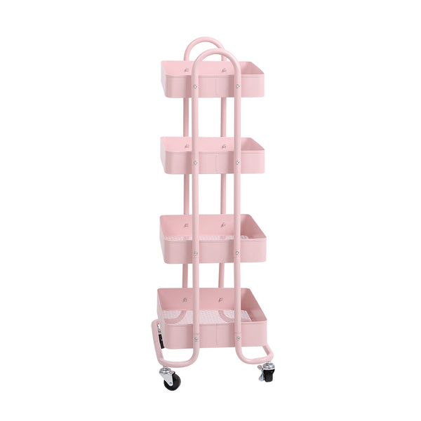 Levede 4 Tiers Kitchen Trolley Cart Steel Storage Rack Shelf Organiser Pink