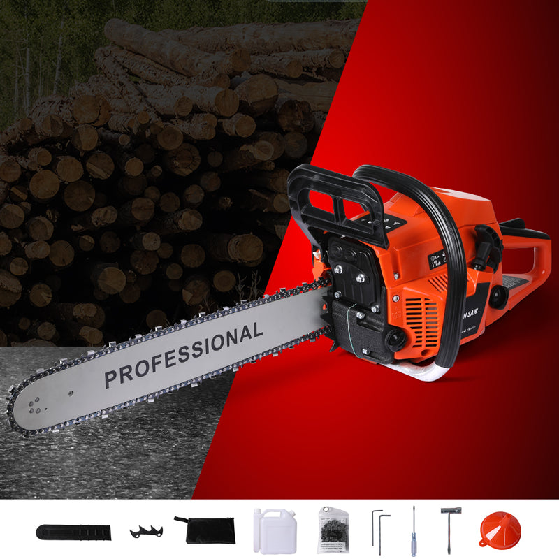 Petrol Chainsaw Commercial E-Start 20 Bar Tree Pruning Chain Saw Top Handle 52CC