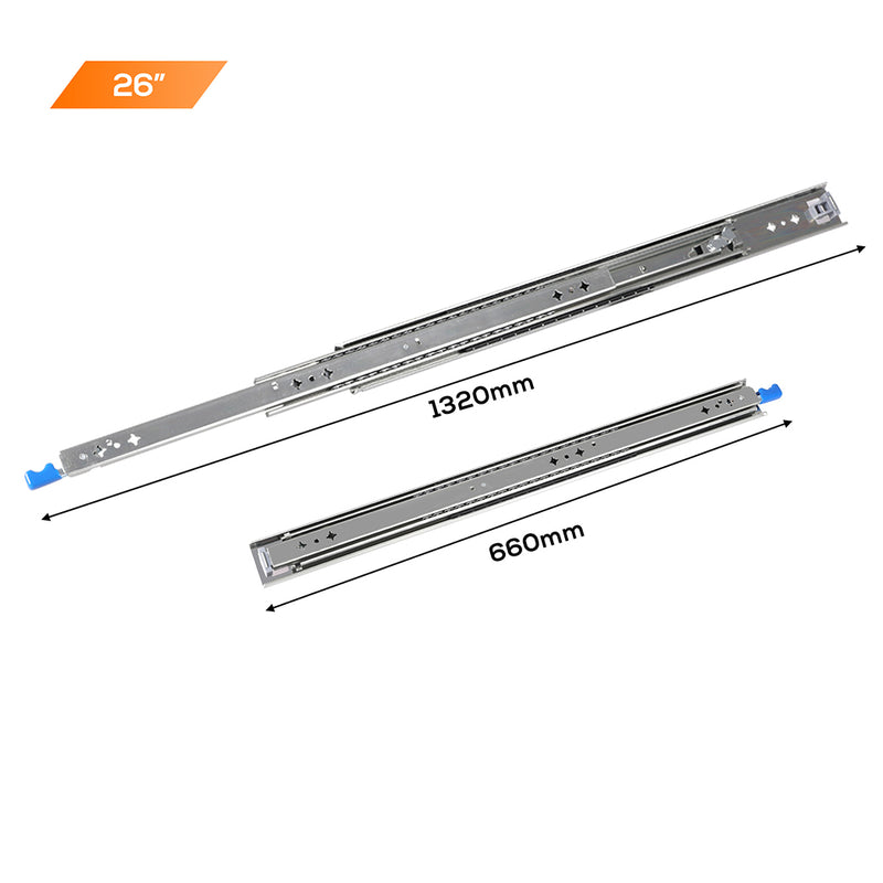 150KG Drawer Slides 660MM Full Extension Soft Close Locking Ball Bearing Pair