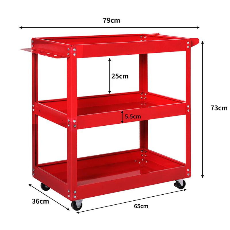 Tool Cart Trolley 3-Tier Toolbox Workshop Garage Storage Organizer Steel 150KG