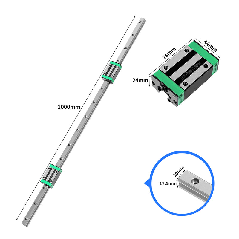 Linear Guide Rail 2PCS 1000mm + 4PCS HGH20CA Slider Block Bearing Steel CNC