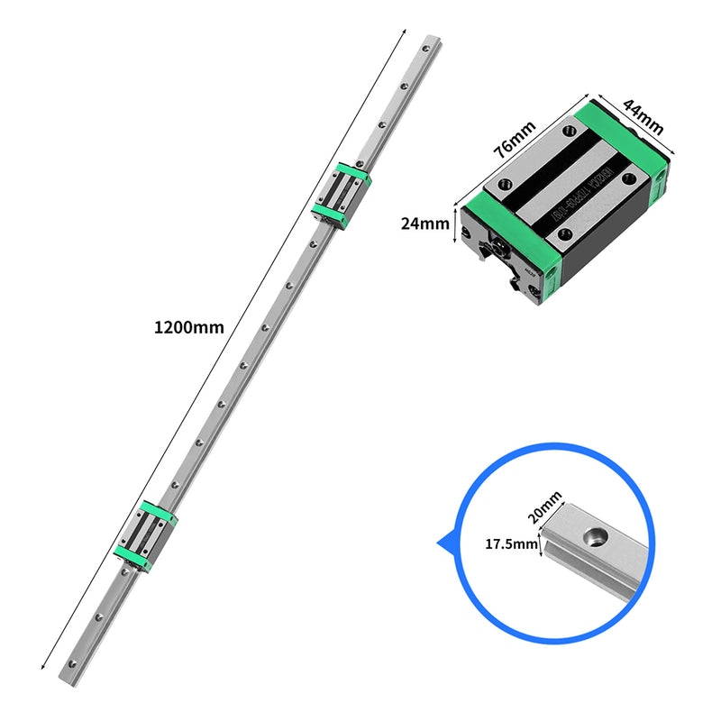 Linear Guide Rail 2PCS 1200mm + 4PCS HGH20CA Slider Block Bearing Steel CNC