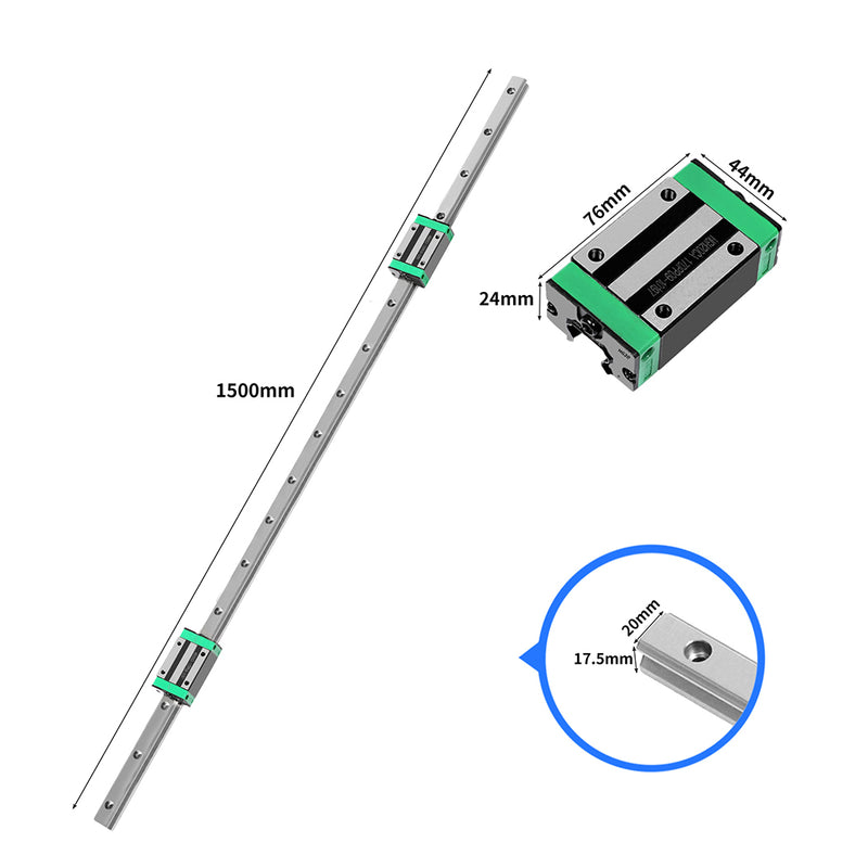 Linear Guide Rail 2PCS 1500mm + 4PCS HGH20CA Slider Block Bearing Steel CNC