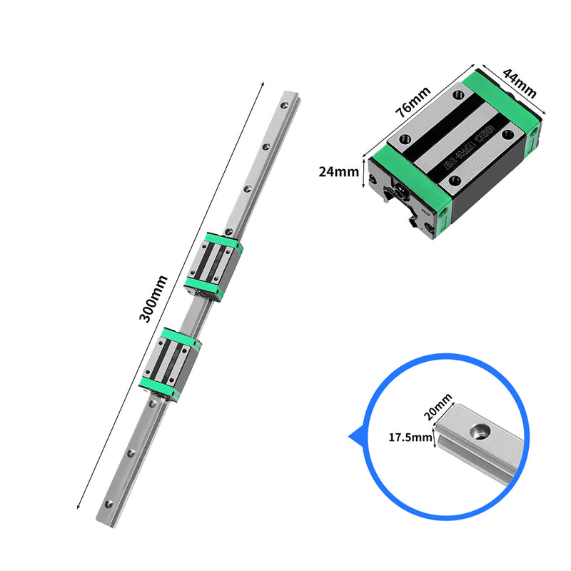 Linear Guide Rail 2PCS 300mm + 4PCS HGH20CA Slider Block Bearing Steel CNC