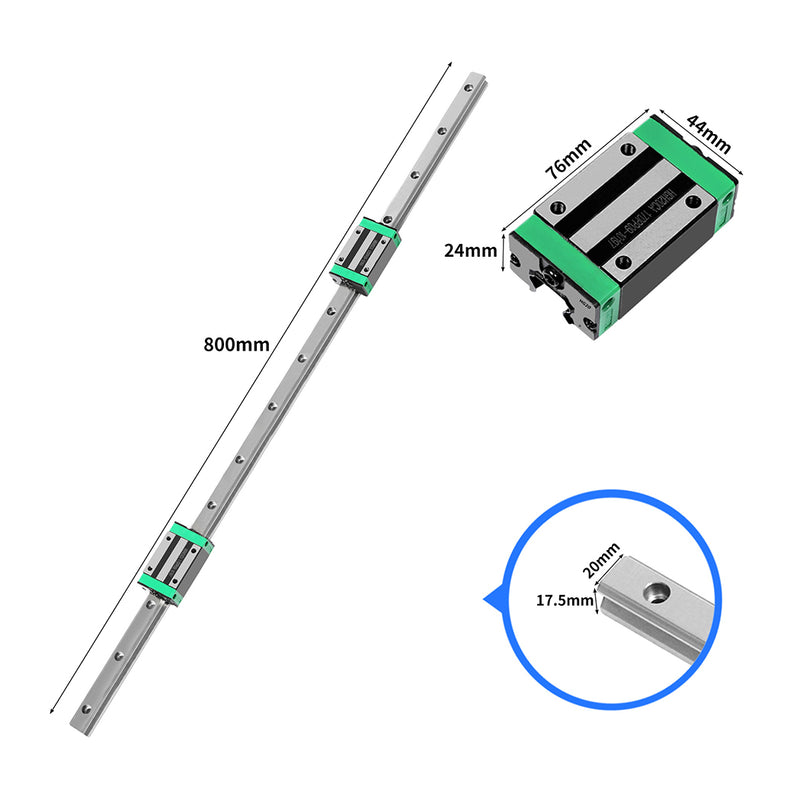 Linear Guide Rail 2PCS 800mm + 4PCS HGH20CA Slider Block Bearing Steel CNC