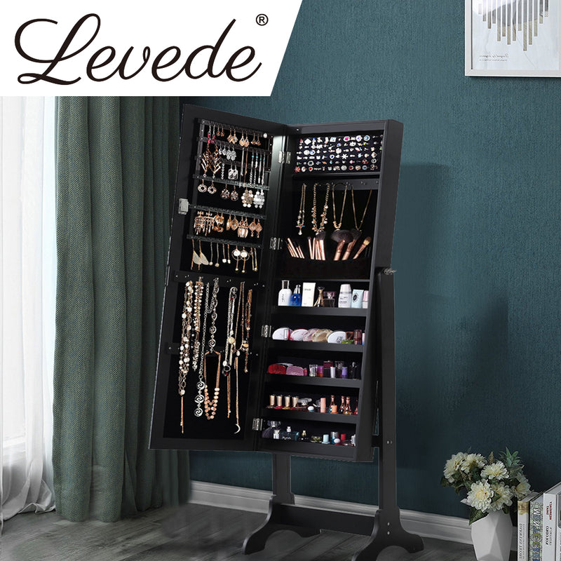 Levede Dual Use Mirrored Jewellery Dressing Cabinet in Black Colour