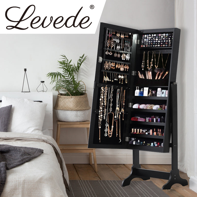 Levede Dual Use Mirrored Jewellery Dressing Cabinet in Black Colour