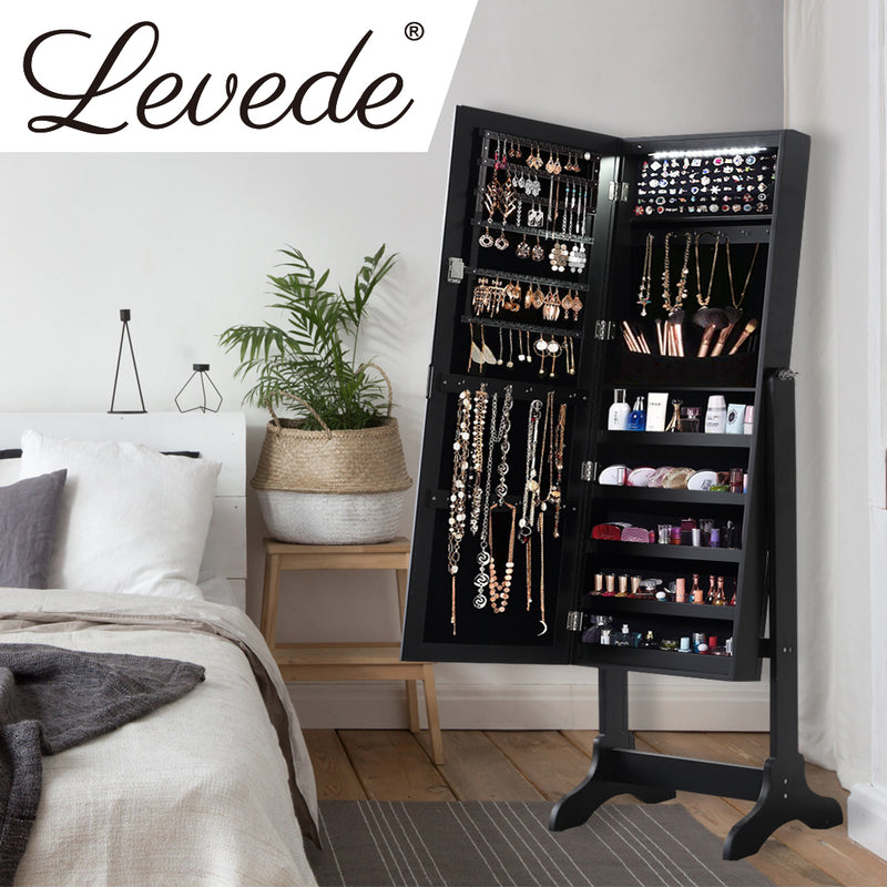 Levede Dual Use Mirrored Jewellery Dressing Cabinet with LED Light Black Colour