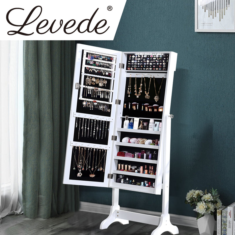 Levede Dual Use Mirrored Jewellery Dressing Cabinet with LED Light White Colour