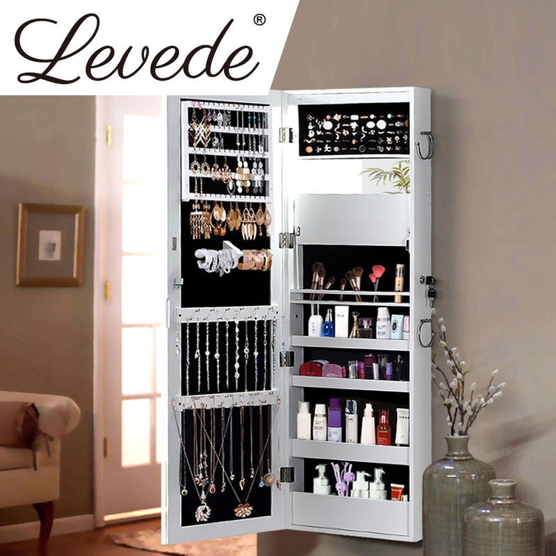 Levede Wall Mounted or Hang Over Mirror Jewellery Cabinet in White Colour