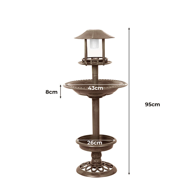 PaWz Bird Bath Feeder Feeding Food Station Solar Light Outdoor Garden Bronze