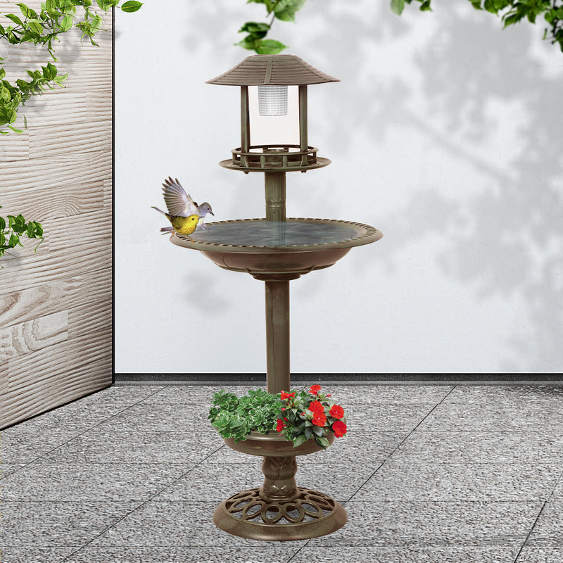 PaWz Bird Bath Feeder Feeding Food Station Solar Light Outdoor Garden Bronze