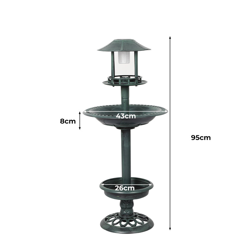 PaWz Bird Bath Feeder Feeding Food Station Solar Light Outdoor Garden Green