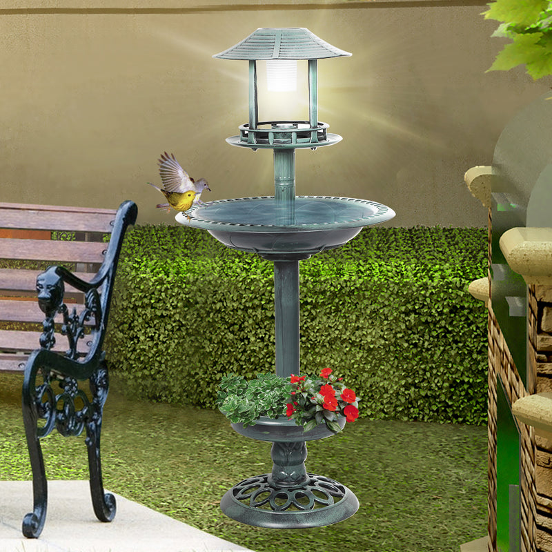 PaWz Bird Bath Feeder Feeding Food Station Solar Light Outdoor Garden Green