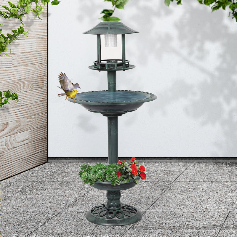 PaWz Bird Bath Feeder Feeding Food Station Solar Light Outdoor Garden Green