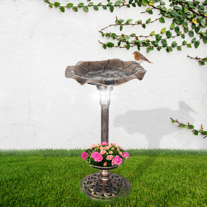 PaWz Bird Bath Feeder Feeding Food Station Ornamental Solar Light Outdoor Garden