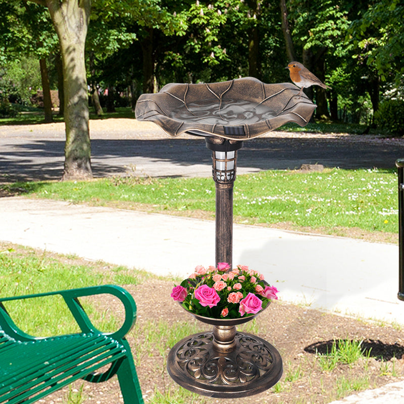 PaWz Bird Bath Feeder Feeding Food Station Ornamental Solar Light Outdoor Garden