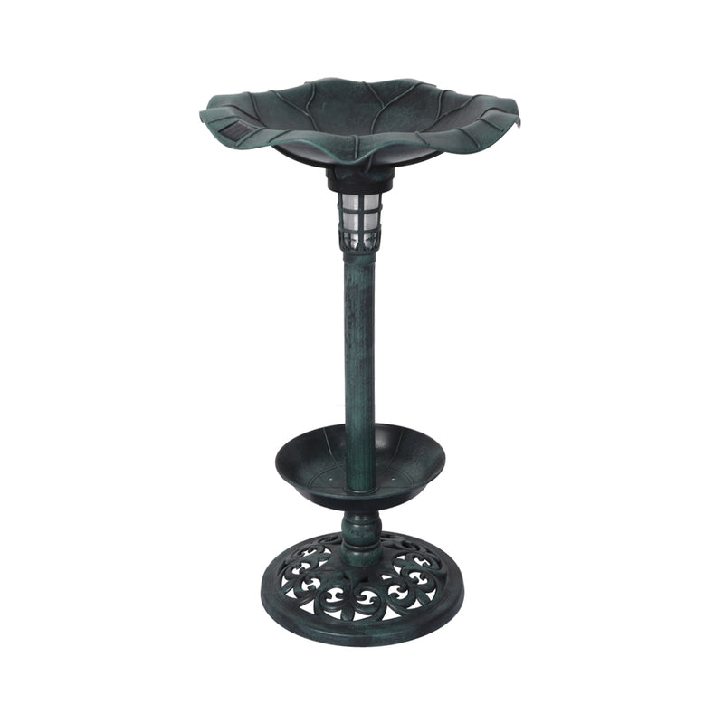 PaWz Bird Bath Feeder Feeding Food Station Ornamental Solar Light 2PC Model C Green