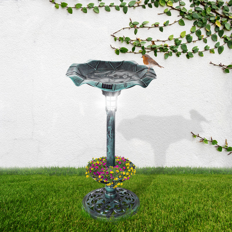 PaWz Bird Bath Feeder Feeding Food Station Ornamental Solar Light 2PC Model C Green