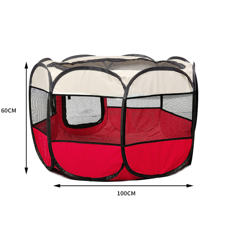 PaWz Pet Soft Playpen Dog Cat Puppy Play Round Crate Cage Tent Portable L Red