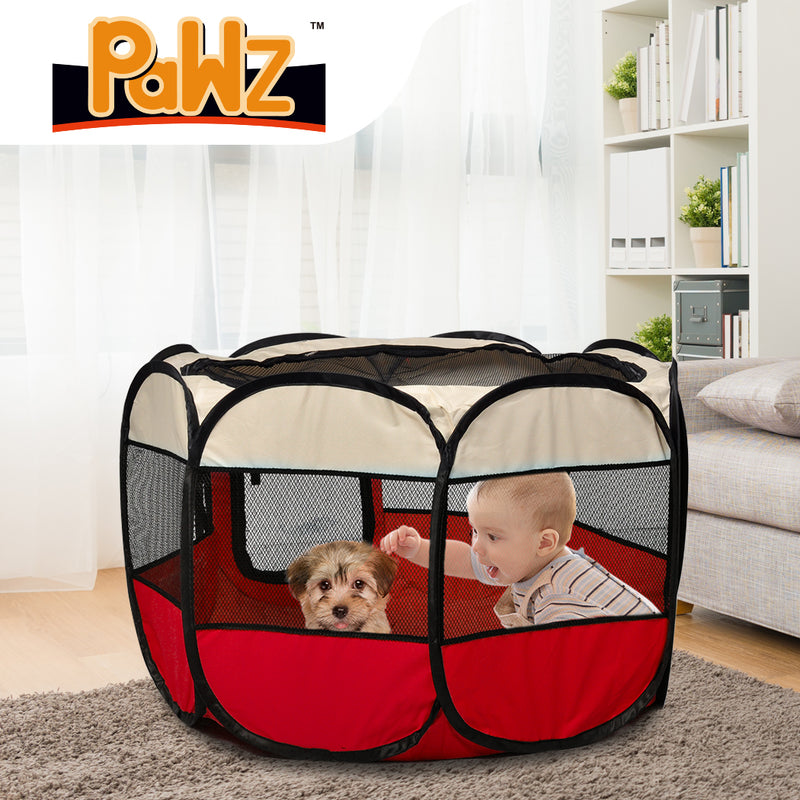 PaWz Pet Soft Playpen Dog Cat Puppy Play Round Crate Cage Tent Portable L Red