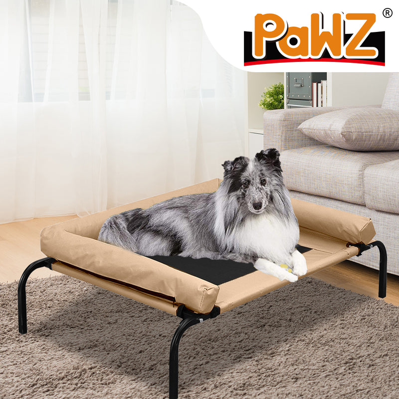 PaWz Pet Bed Heavy Duty Frame Hammock Bolster Trampoline Dog Puppy Mesh S Tan