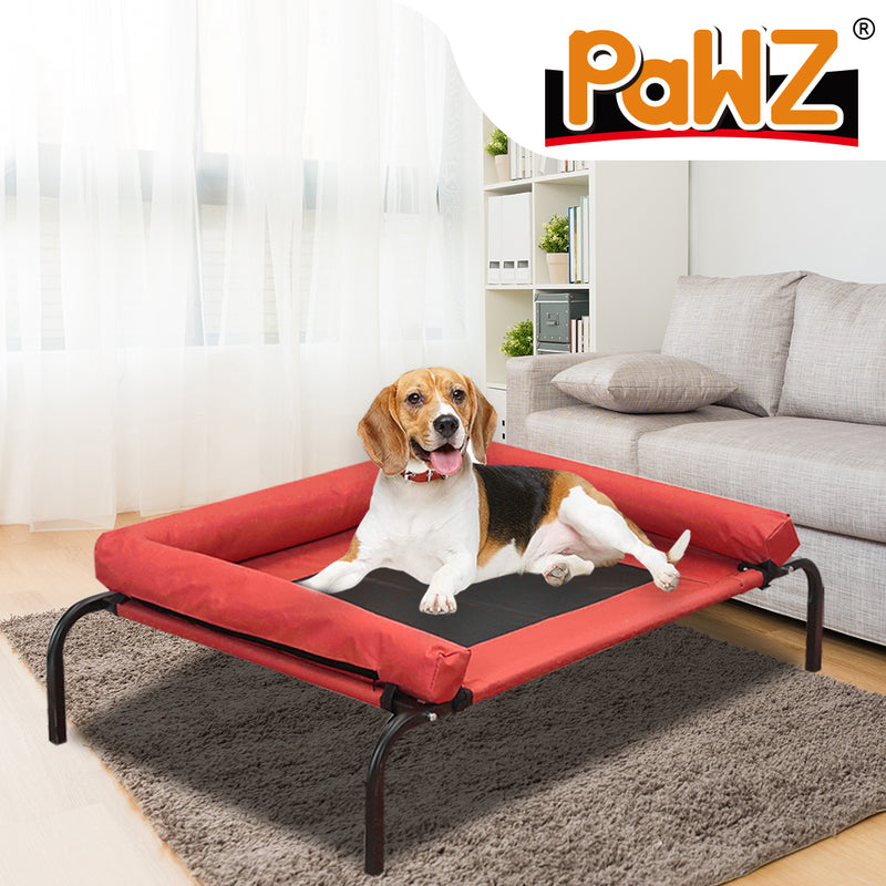 PaWz Pet Bed Heavy Duty Frame Hammock Bolster Trampoline Dog Puppy Mesh M Red