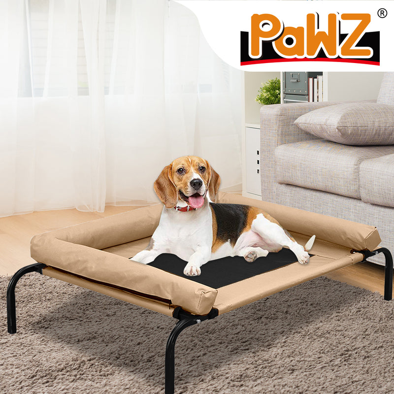 PaWz Pet Bed Heavy Duty Frame Hammock Bolster Trampoline Dog Puppy Mesh S Tan