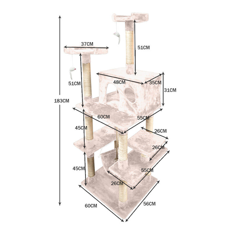 PaWz 1.83M Cat Scratching Post Tree Gym House Condo Furniture Scratcher Tower Cream