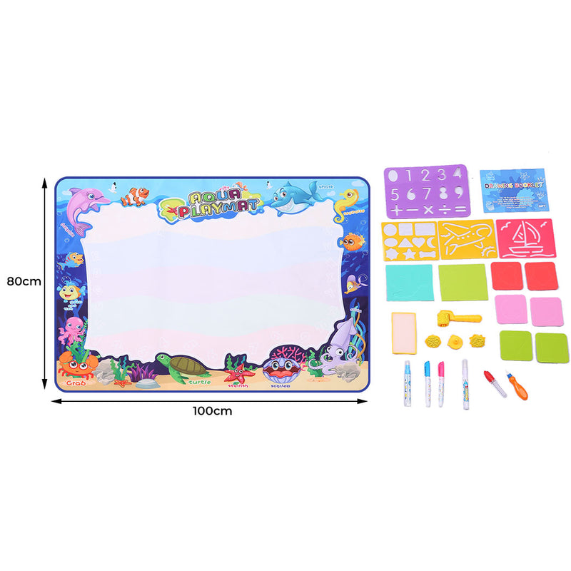 Kids Drawing Mat Aqua Doodle Mat Water Painting Board Magic Writing 6 Pens Toy