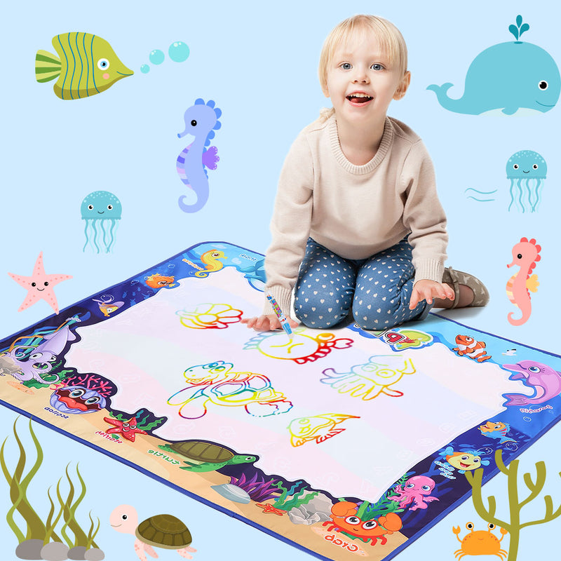 Kids Drawing Mat Aqua Doodle Mat Water Painting Board Magic Writing 6 Pens Toy