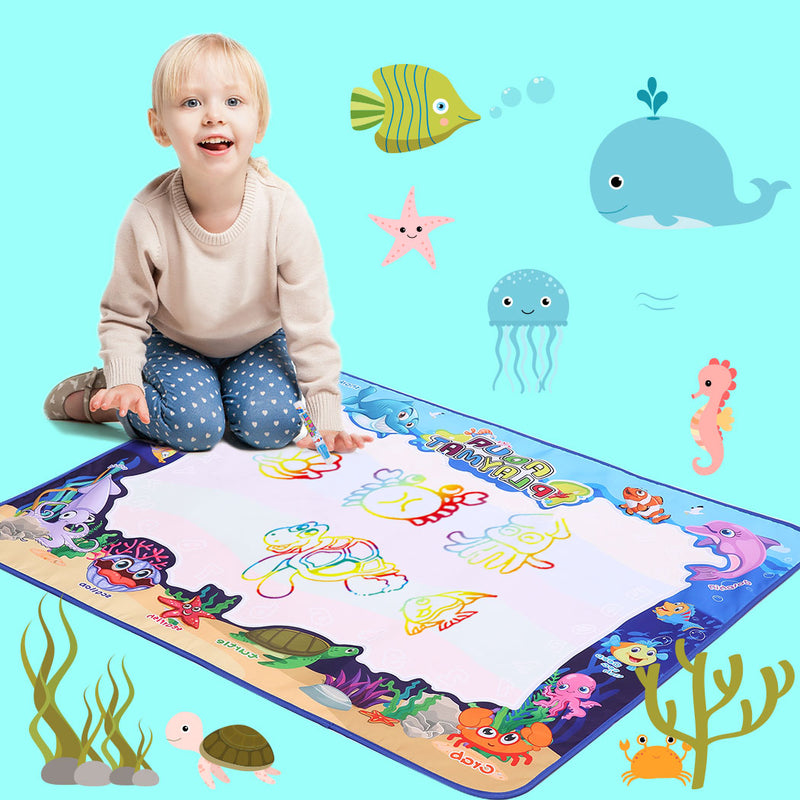 Kids Drawing Mat Aqua Doodle Mat Water Painting Board Magic Writing 6 Pens Toy