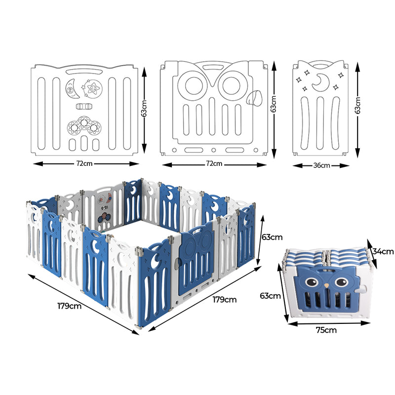 BoPeep Kids Baby Playpen Foldable Child Safety Gate Toddler Fence 18 Panels Blue