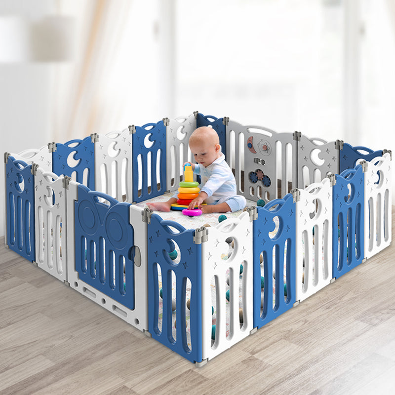 BoPeep Kids Baby Playpen Foldable Child Safety Gate Toddler Fence 18 Panels Blue