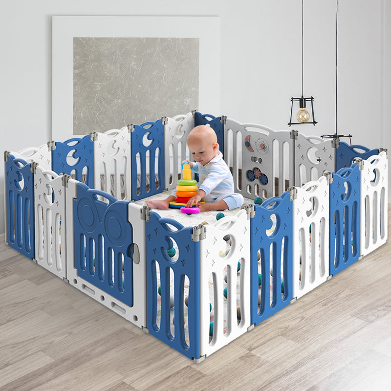 BoPeep Kids Baby Playpen Foldable Child Safety Gate Toddler Fence 18 Panels Blue