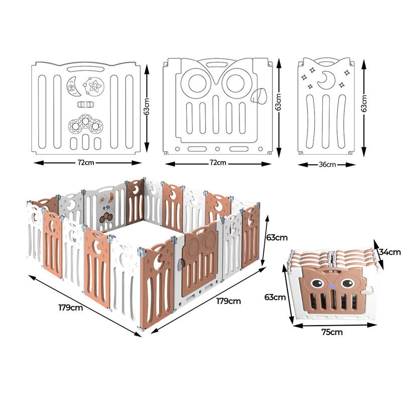 BoPeep Kids Baby Playpen Foldable Child Safety Gate Toddler Fence 18 Panels Pink