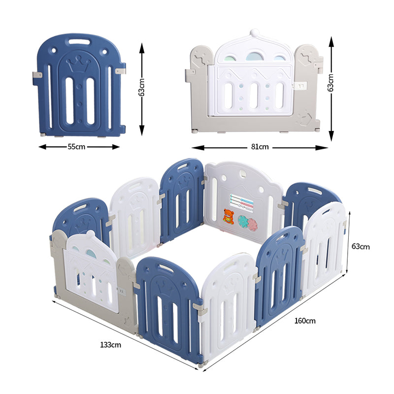 BoPeep Kids Baby Playpen Safety Gate Toddler Fence 10 Panel with Music Toy Blue