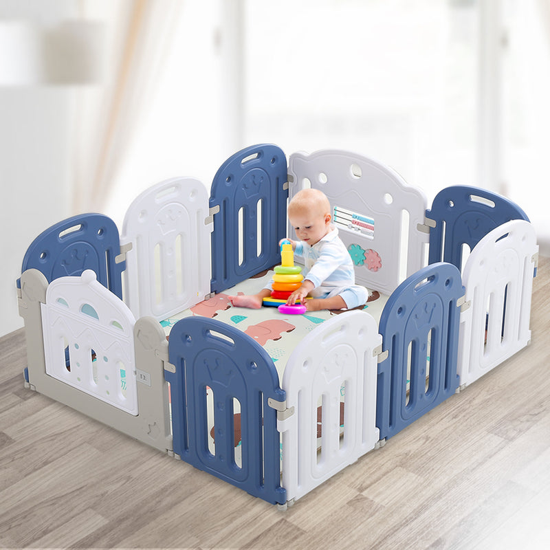 BoPeep Kids Baby Playpen Safety Gate Toddler Fence 10 Panel with Music Toy Blue