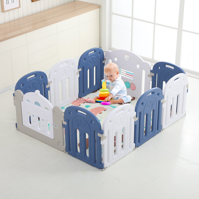 BoPeep Kids Baby Playpen Safety Gate Toddler Fence 10 Panel with Music Toy Blue