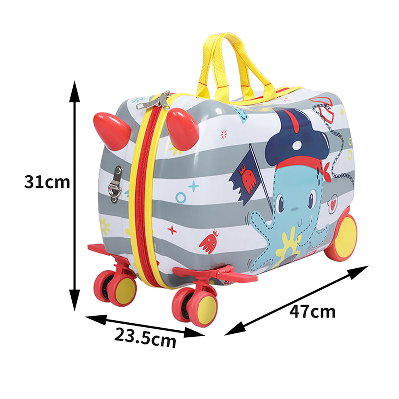 BoPeep Kids Ride On Suitcase Children Travel Luggage Carry Bag Trolley Octopus