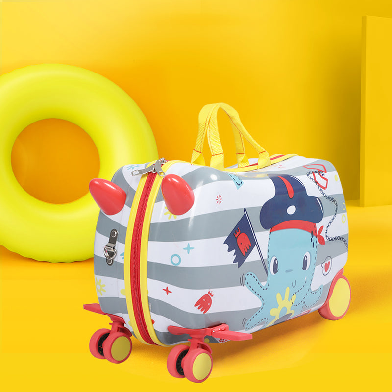 BoPeep Kids Ride On Suitcase Children Travel Luggage Carry Bag Trolley Octopus