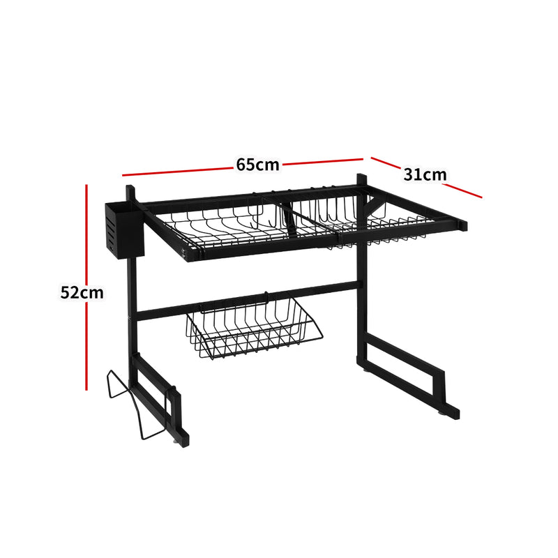 Dish Drying Rack Over Sink Stainless Steel Dish Drainer Organizer 2 Tier 65CM