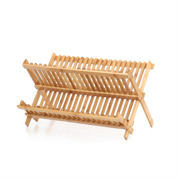 Dish Rack Bamboo Foldable Drainer Drying Dish Holder Plate Utensil Cultery Tray