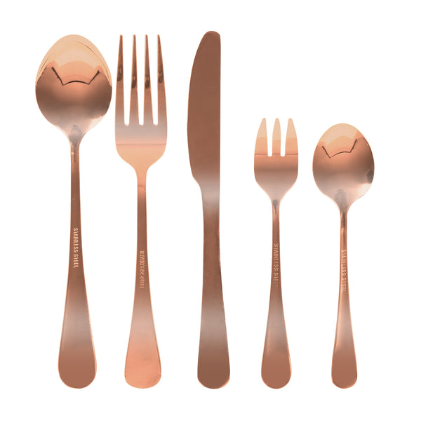 Stainless Steel Cutlery Set Glossy Knife Fork Spoon Child Travel Rose Gold 30pcs