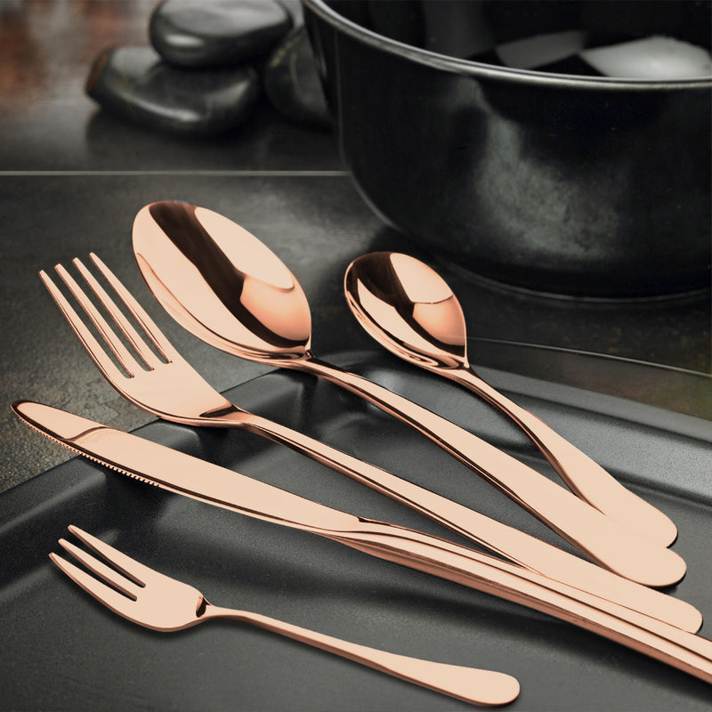 Stainless Steel Cutlery Set Glossy Knife Fork Spoon Child Travel Rose Gold 30pcs