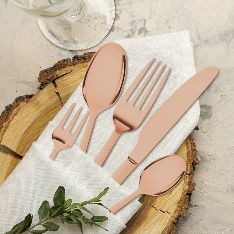 Stainless Steel Cutlery Set Glossy Knife Fork Spoon Child Travel Rose Gold 30pcs